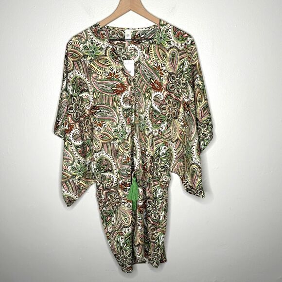 Versona Other - Versona Womens Kaftan Coverup One Size‎ Green Yellow Paisley Multicolor Vacation